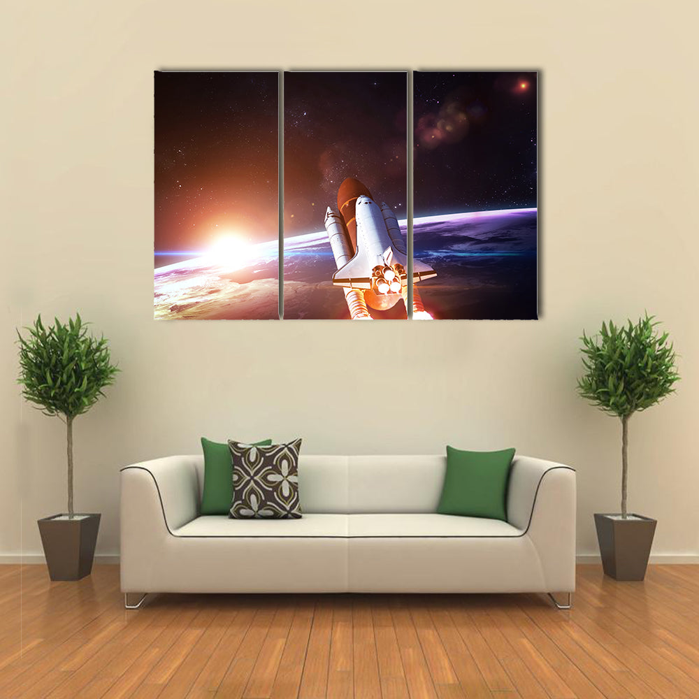 Space Shuttle Going On A Mission Multi Panel Canvas Wall Art