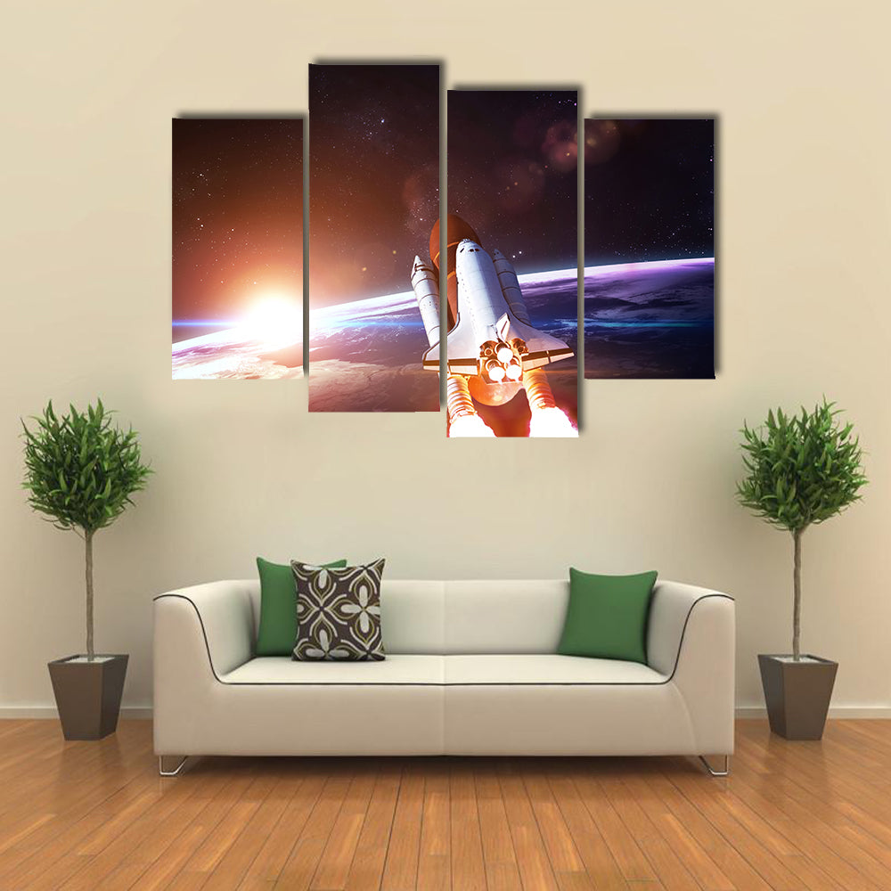 Space Shuttle Going On A Mission Multi Panel Canvas Wall Art