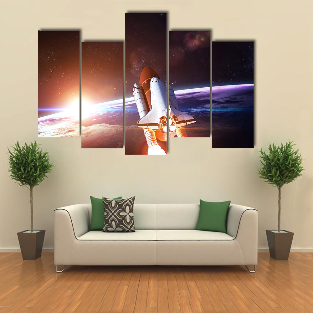 Space Shuttle Going On A Mission Multi Panel Canvas Wall Art
