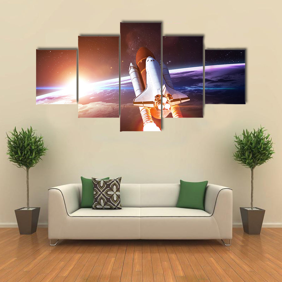 Space Shuttle Going On A Mission Multi Panel Canvas Wall Art
