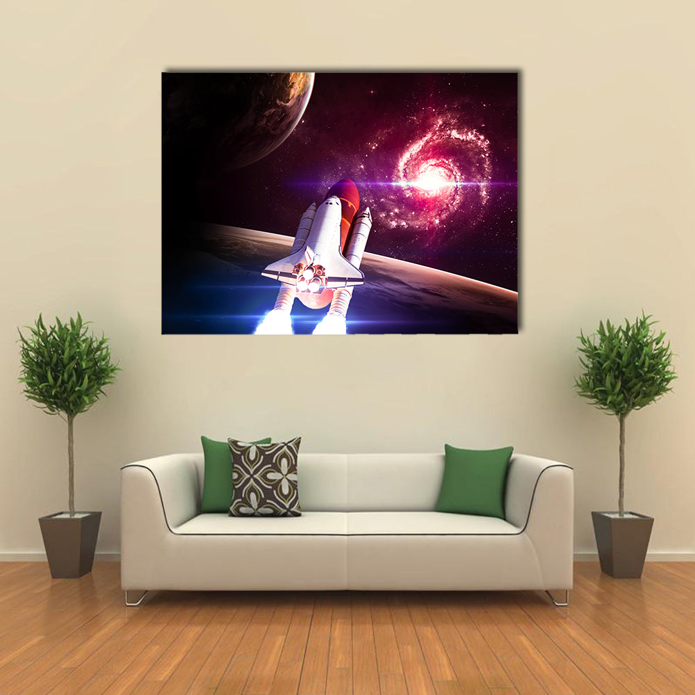 Space Shuttle Taking Off From Earth To Space Multi Panel Canvas Wall Art
