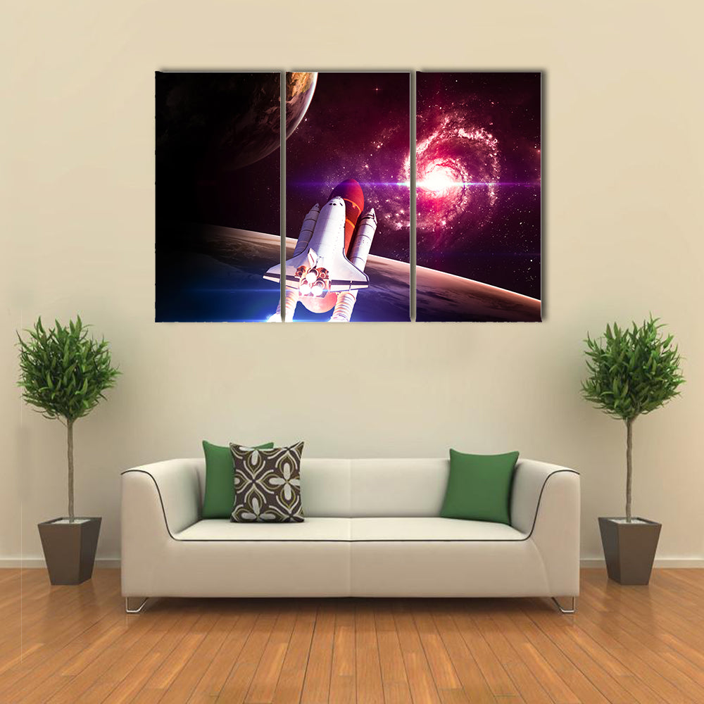 Space Shuttle Taking Off From Earth To Space Multi Panel Canvas Wall Art