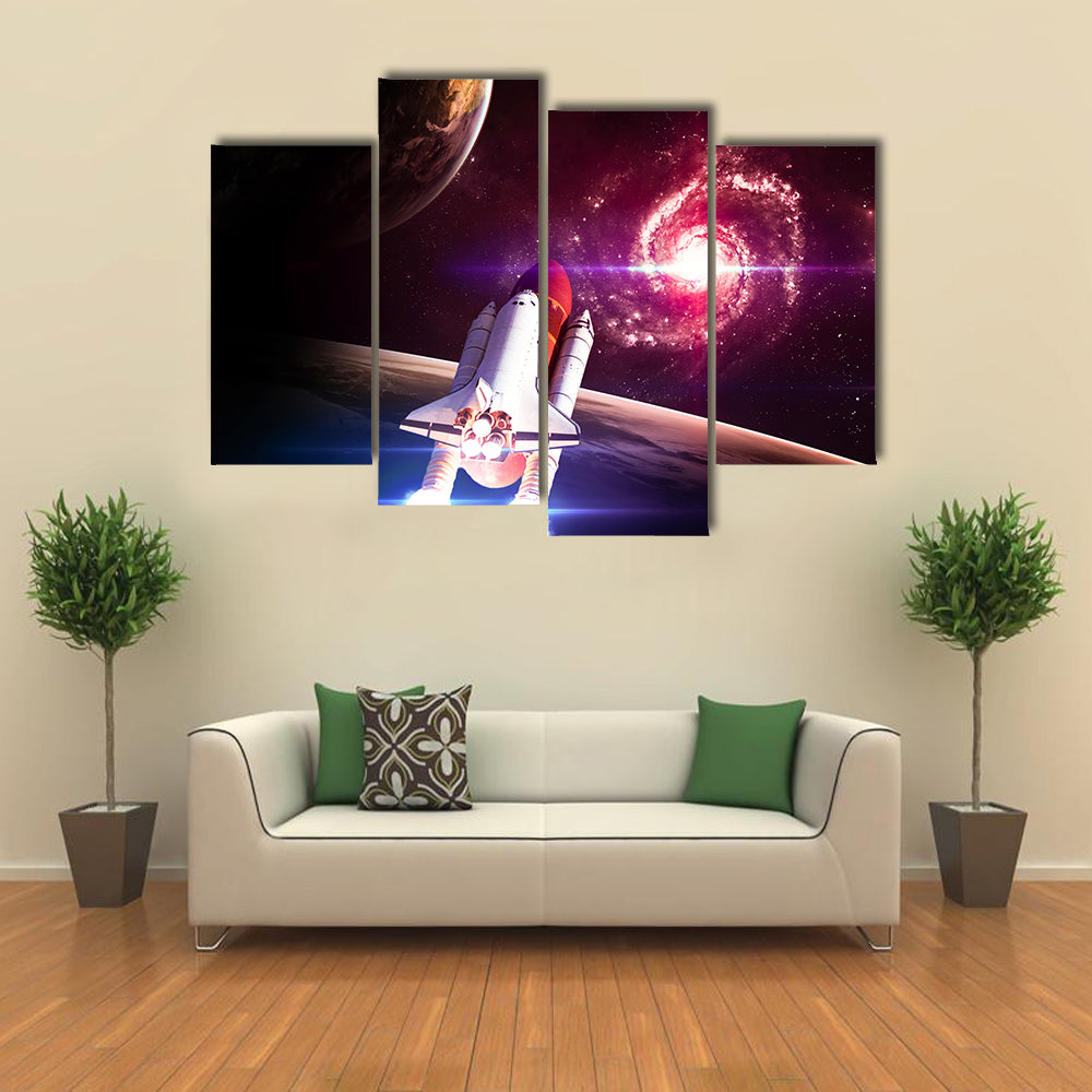 Space Shuttle Taking Off From Earth To Space Multi Panel Canvas Wall Art