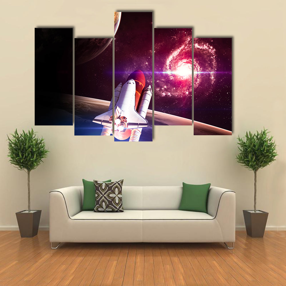Space Shuttle Taking Off From Earth To Space Multi Panel Canvas Wall Art