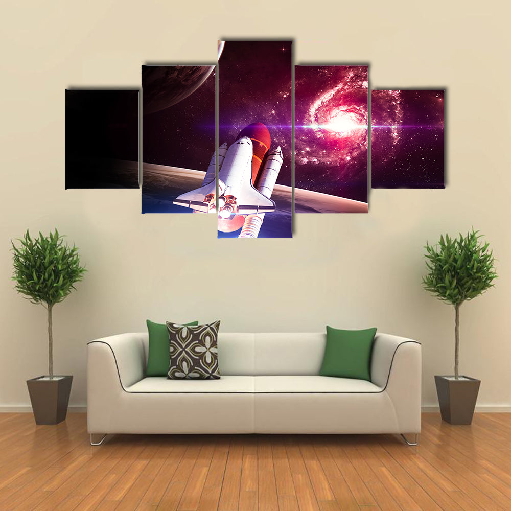Space Shuttle Taking Off From Earth To Space Multi Panel Canvas Wall Art