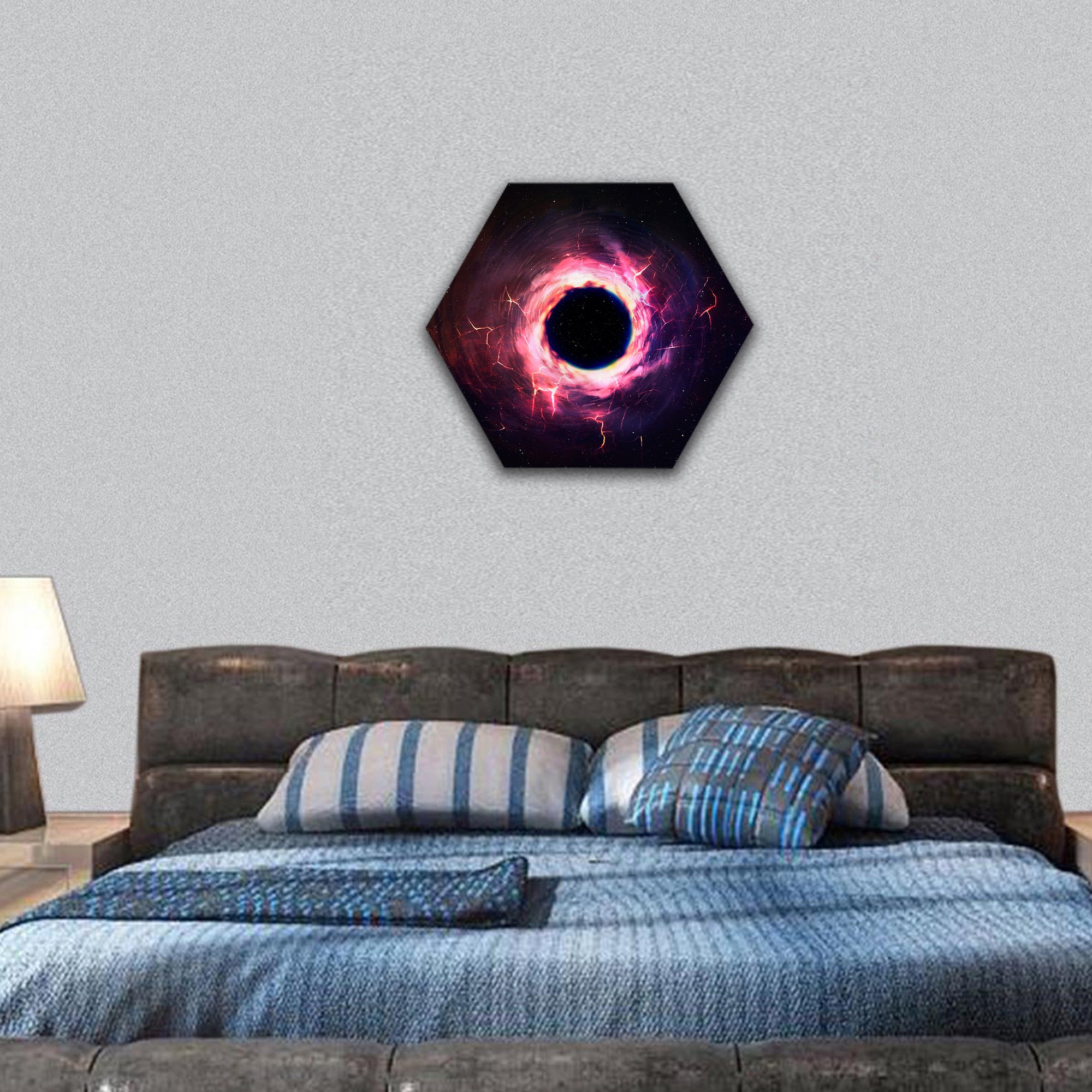 Black hole in space hexagonal canvas wall art