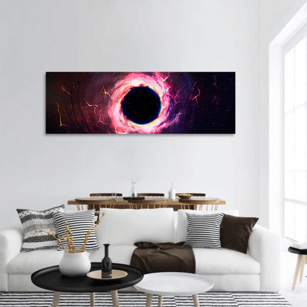 Black hole in space panoramic canvas wall art