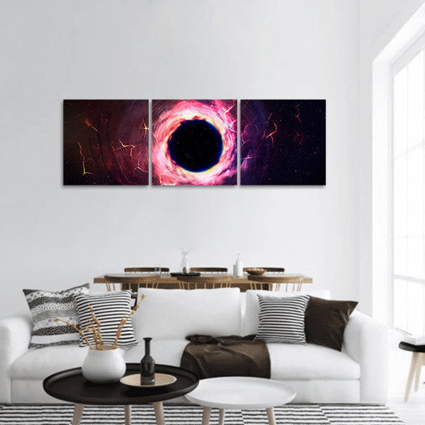 Black hole in space panoramic canvas wall art