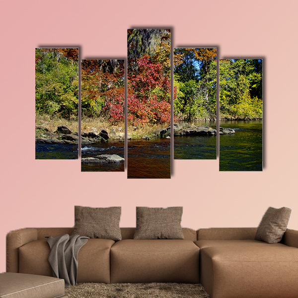 Fall colors on the Coosa River in the Alabama USA multi panel canvas wall art
