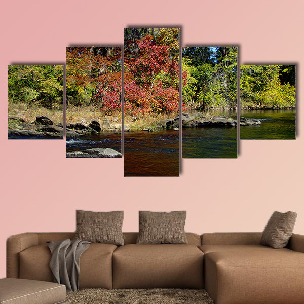 Fall colors on the Coosa River in the Alabama USA multi panel canvas wall art
