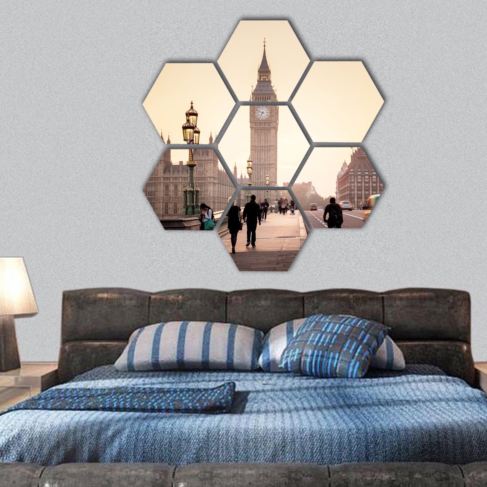 Westminster Bridge at sunset, London, UK hexagonal canvas wall art