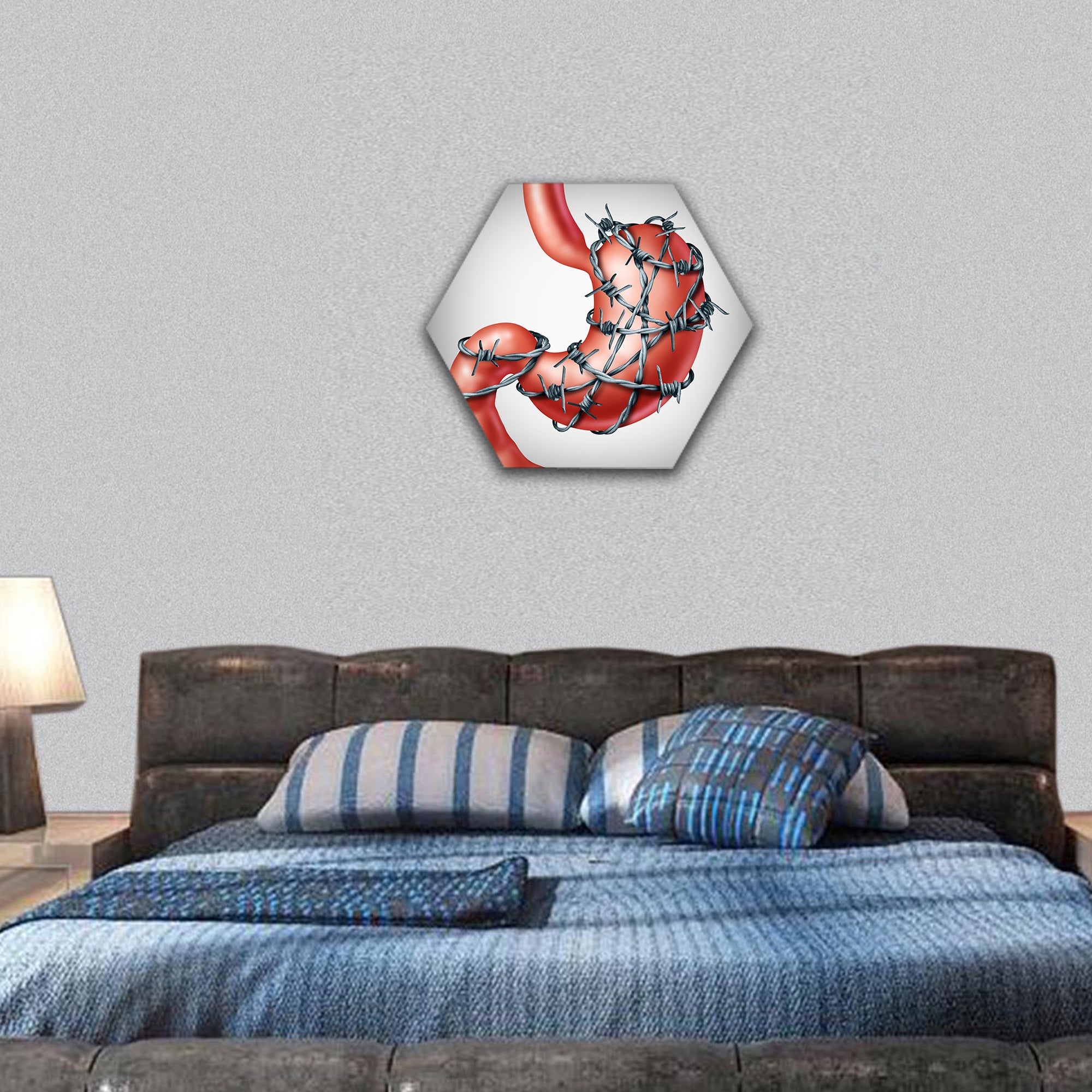 stomachache and ulcer discomfort concept hexagonal canvas wall art