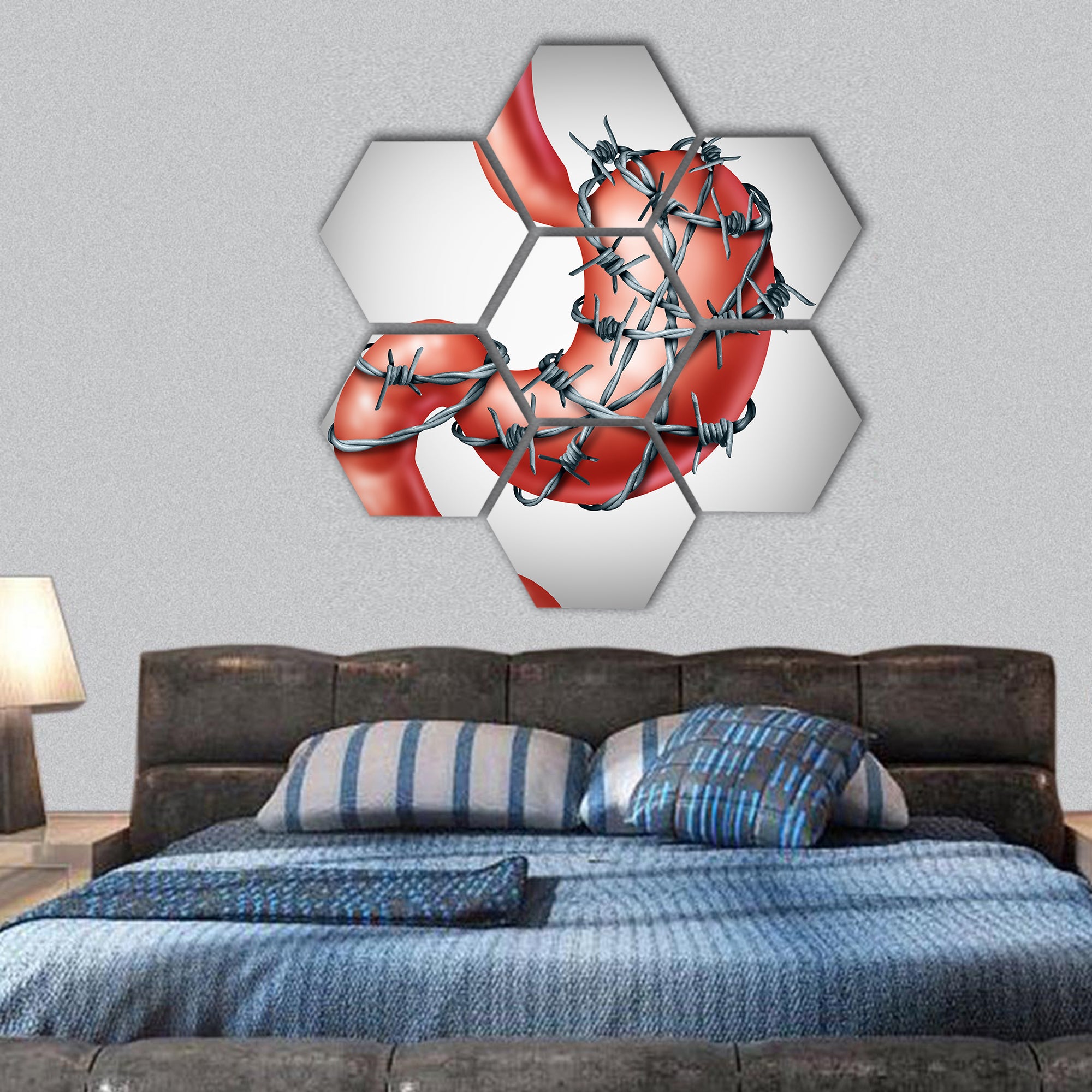 stomachache and ulcer discomfort concept hexagonal canvas wall art