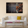 Top view of three different varieties of coffee beans Multi Panel Canvas Wall Art