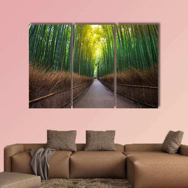 Beautiful bamboo forest and walk way in Kyoto, Japan multi panel canvas wall art