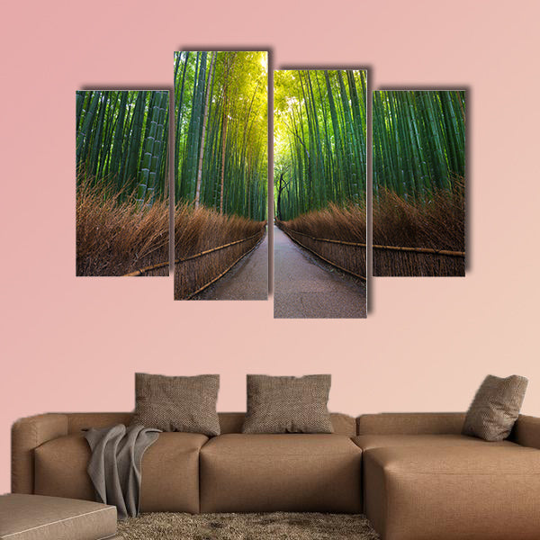 Beautiful bamboo forest and walk way in Kyoto, Japan multi panel canvas wall art