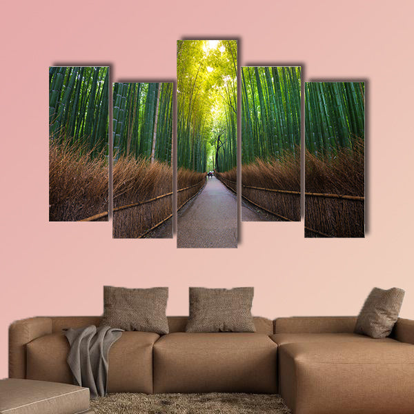 Beautiful bamboo forest and walk way in Kyoto, Japan multi panel canvas wall art