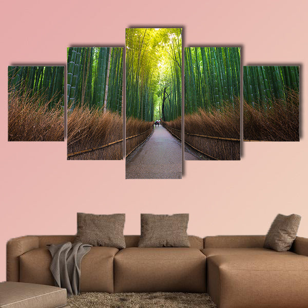 Beautiful bamboo forest and walk way in Kyoto, Japan multi panel canvas wall art