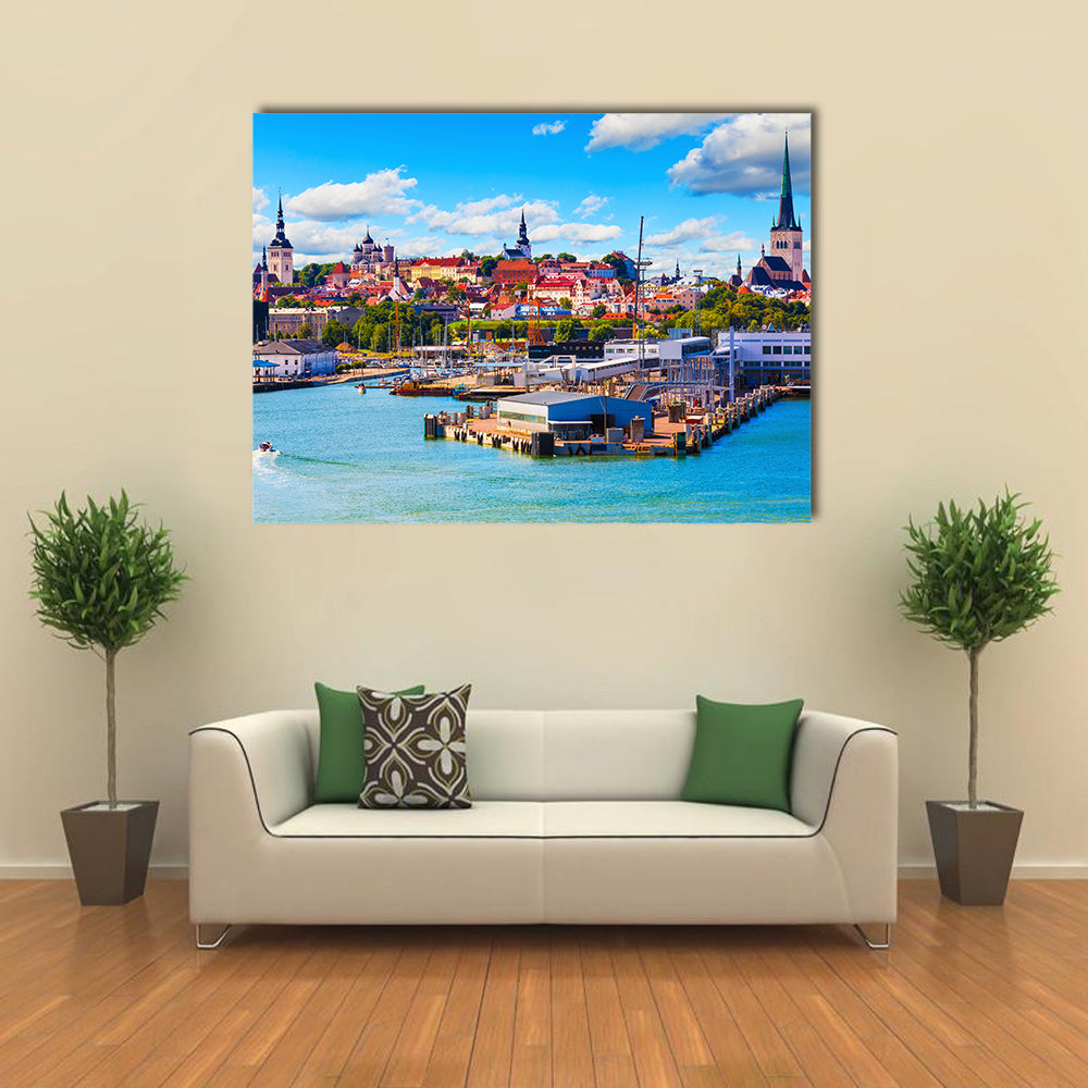 Old Town and sea port harbor in Tallinn, Estonia multi panel canvas wall art
