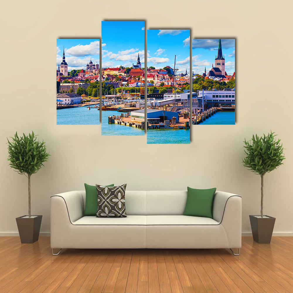 Old Town and sea port harbor in Tallinn, Estonia multi panel canvas wall art