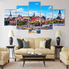 Scenic summer view of the Old Town and sea port harbor Multi panel canvas wall art