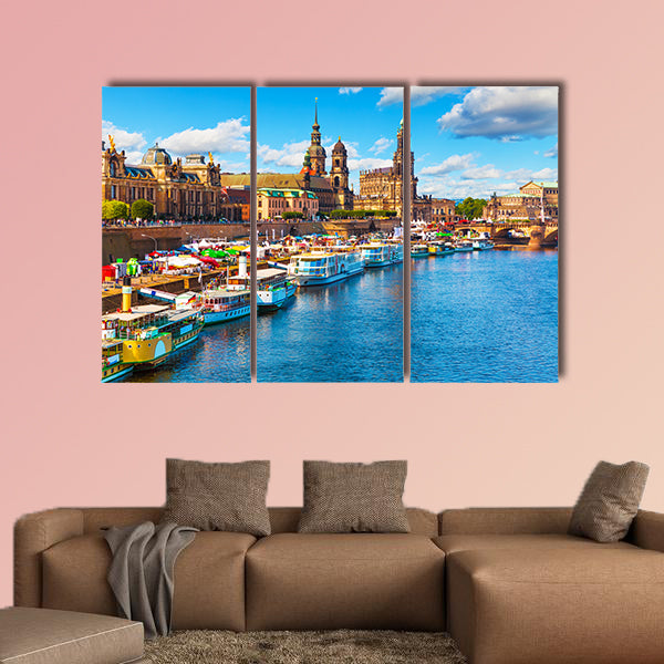 Scenic summer view of the Old Town in Dresden, Saxony multi panel canvas wall art