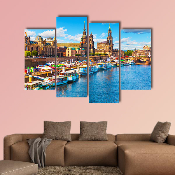 Scenic summer view of the Old Town in Dresden, Saxony multi panel canvas wall art