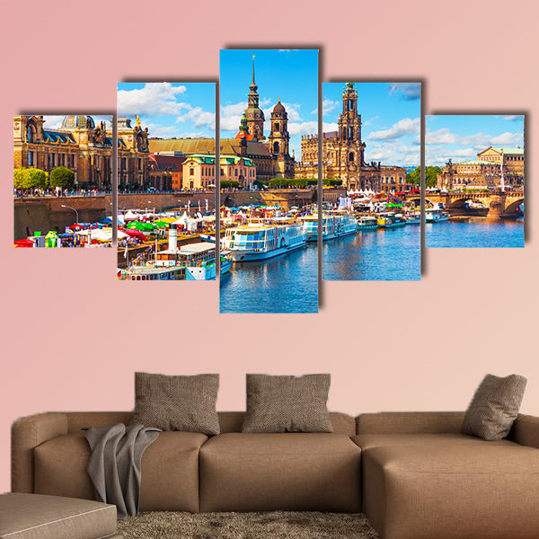 Scenic summer view of the Old Town in Dresden, Saxony multi panel canvas wall art