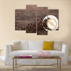 Coffee cup and coffee beans on wooden background Multi Panel Canvas Wall Art