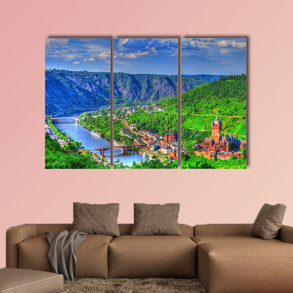 View over Cochem on the Moselle in Germany multi panel canvas wall art