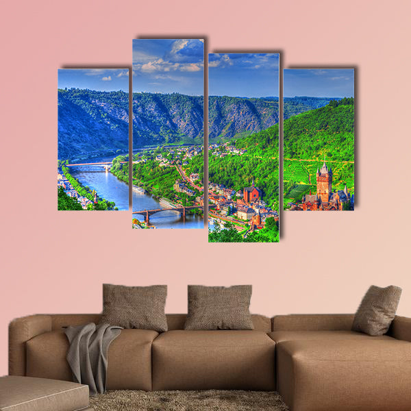 View over Cochem on the Moselle in Germany multi panel canvas wall art