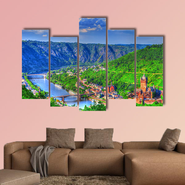 View over Cochem on the Moselle in Germany multi panel canvas wall art