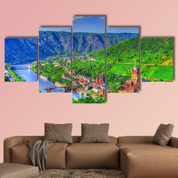 View over Cochem on the Moselle in Germany multi panel canvas wall art