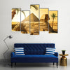 Palms near sphinx and Pyramid in Egyptian Desert Multi Panel Canvas Wall Art