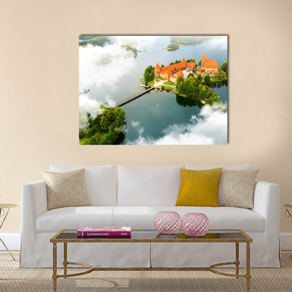 Aerial view of old castle. Trakai, Lithuania Multi panel canvas wall art