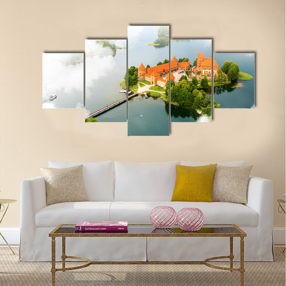 Aerial view of old castle. Trakai, Lithuania Multi panel canvas wall art