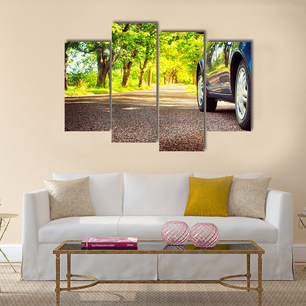 Car on asphalt road on summer day at park Multi panel canvas wall art