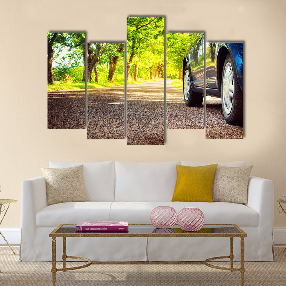 Car on asphalt road on summer day at park Multi panel canvas wall art