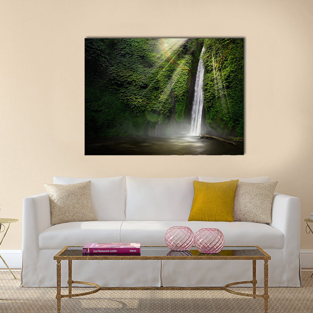 Waterfall in the tropical forest. Munduk, Bali Multi Panel Canvas Wall Art