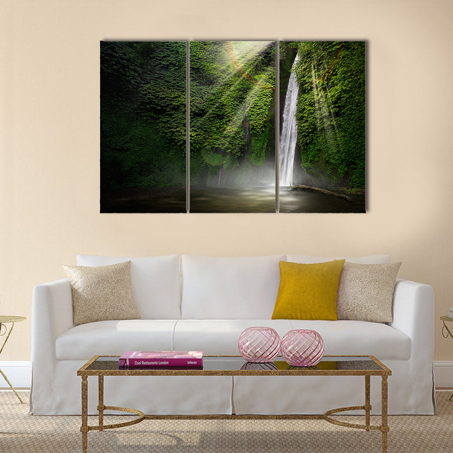 Waterfall in the tropical forest. Munduk, Bali Multi Panel Canvas Wall Art