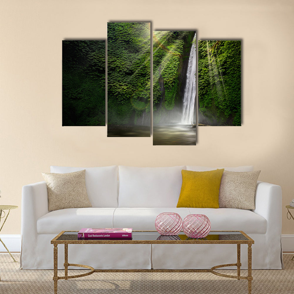 Waterfall in the tropical forest. Munduk, Bali Multi Panel Canvas Wall Art