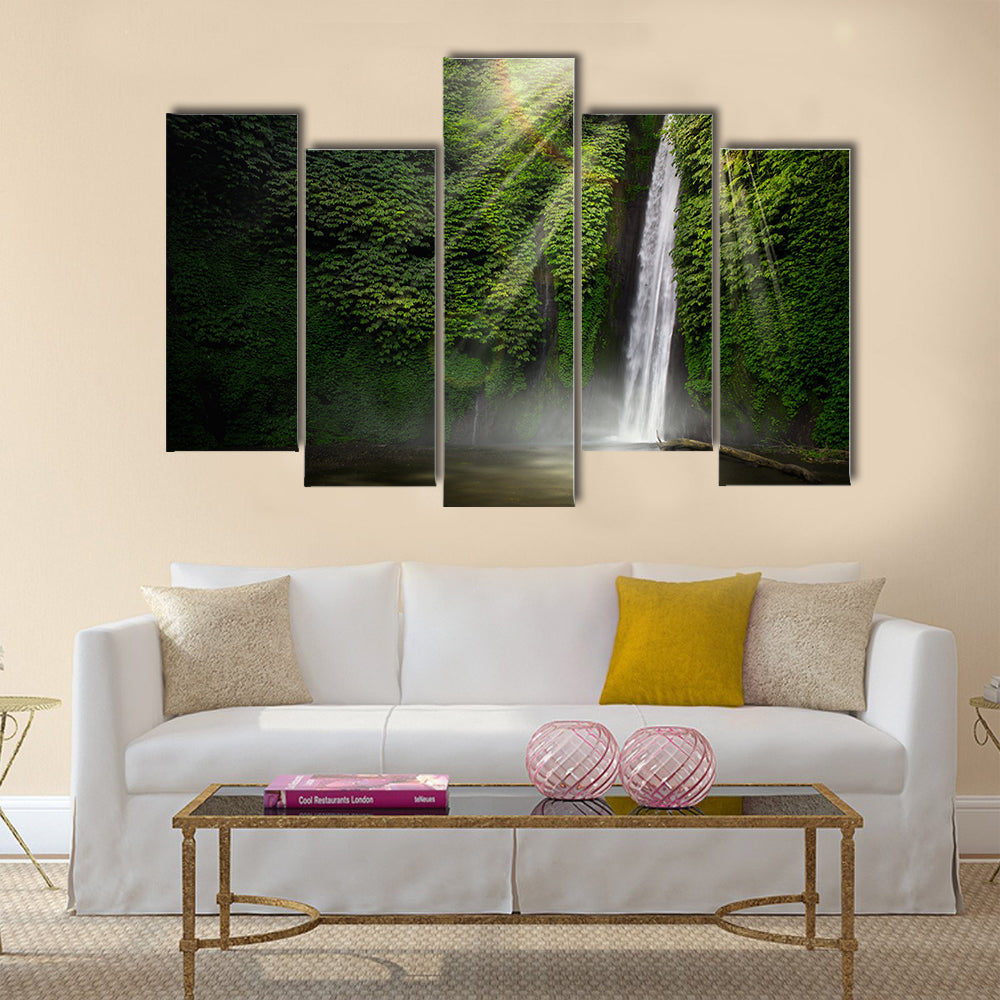 Waterfall in the tropical forest. Munduk, Bali Multi Panel Canvas Wall Art