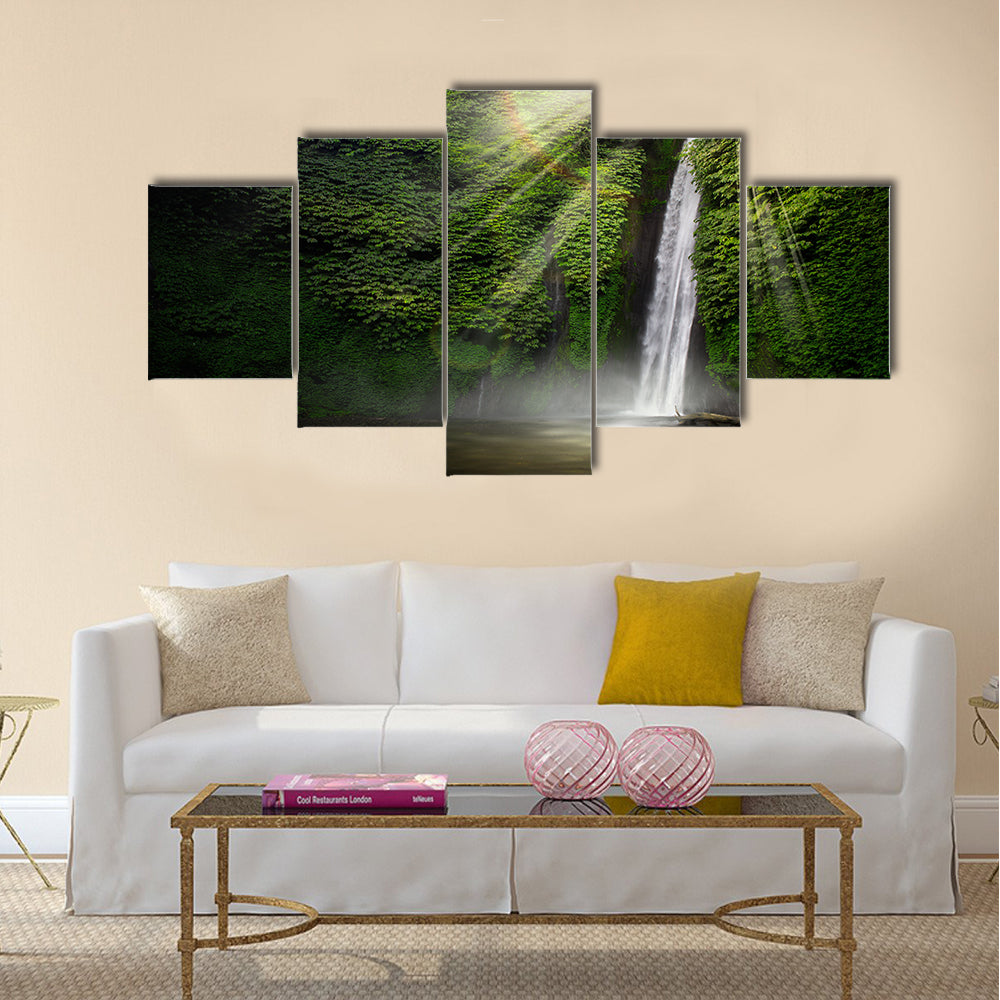 Waterfall in the tropical forest. Munduk, Bali Multi Panel Canvas Wall Art
