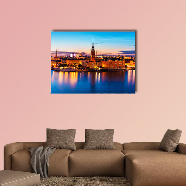 Scenic summer night panorama of the Old Town in Stockholm wall art