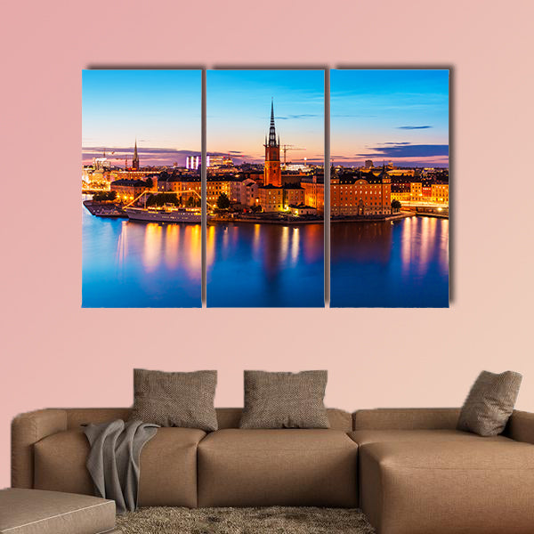 Scenic summer night panorama of the Old Town in Stockholm wall art