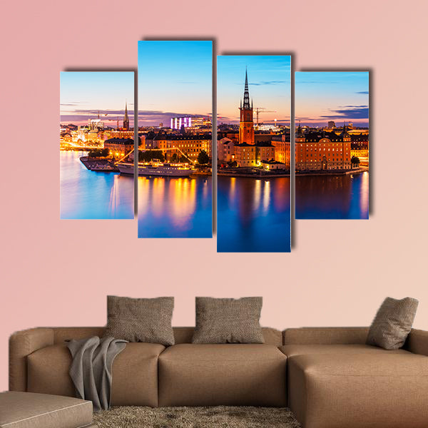 Scenic summer night panorama of the Old Town in Stockholm wall art