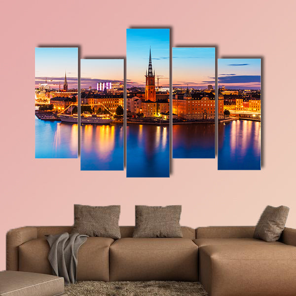 Scenic summer night panorama of the Old Town in Stockholm wall art