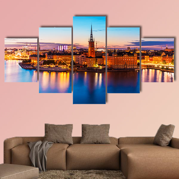 Scenic summer night panorama of the Old Town in Stockholm wall art
