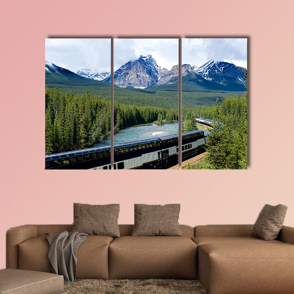 Train in Canadian Rockies Multi panel canvas wall art