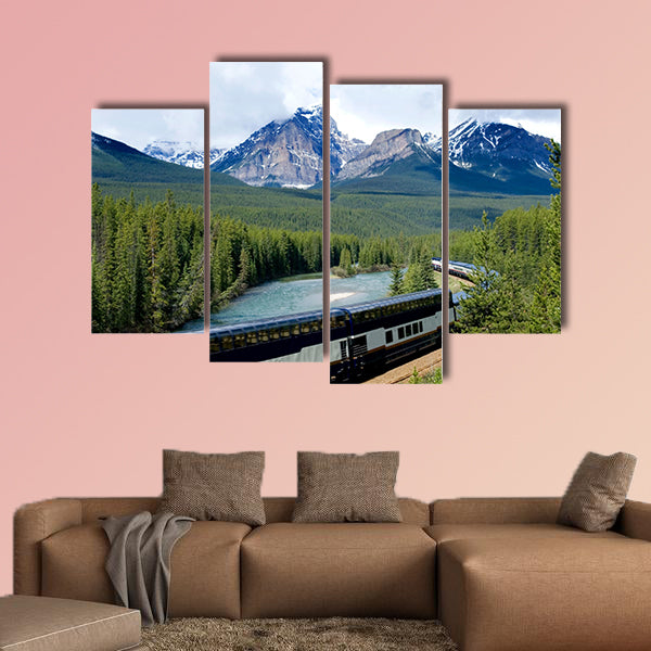 Train in Canadian Rockies Multi panel canvas wall art